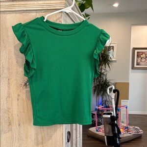 SHEIN Green Ruffle Sleeve Crop Top